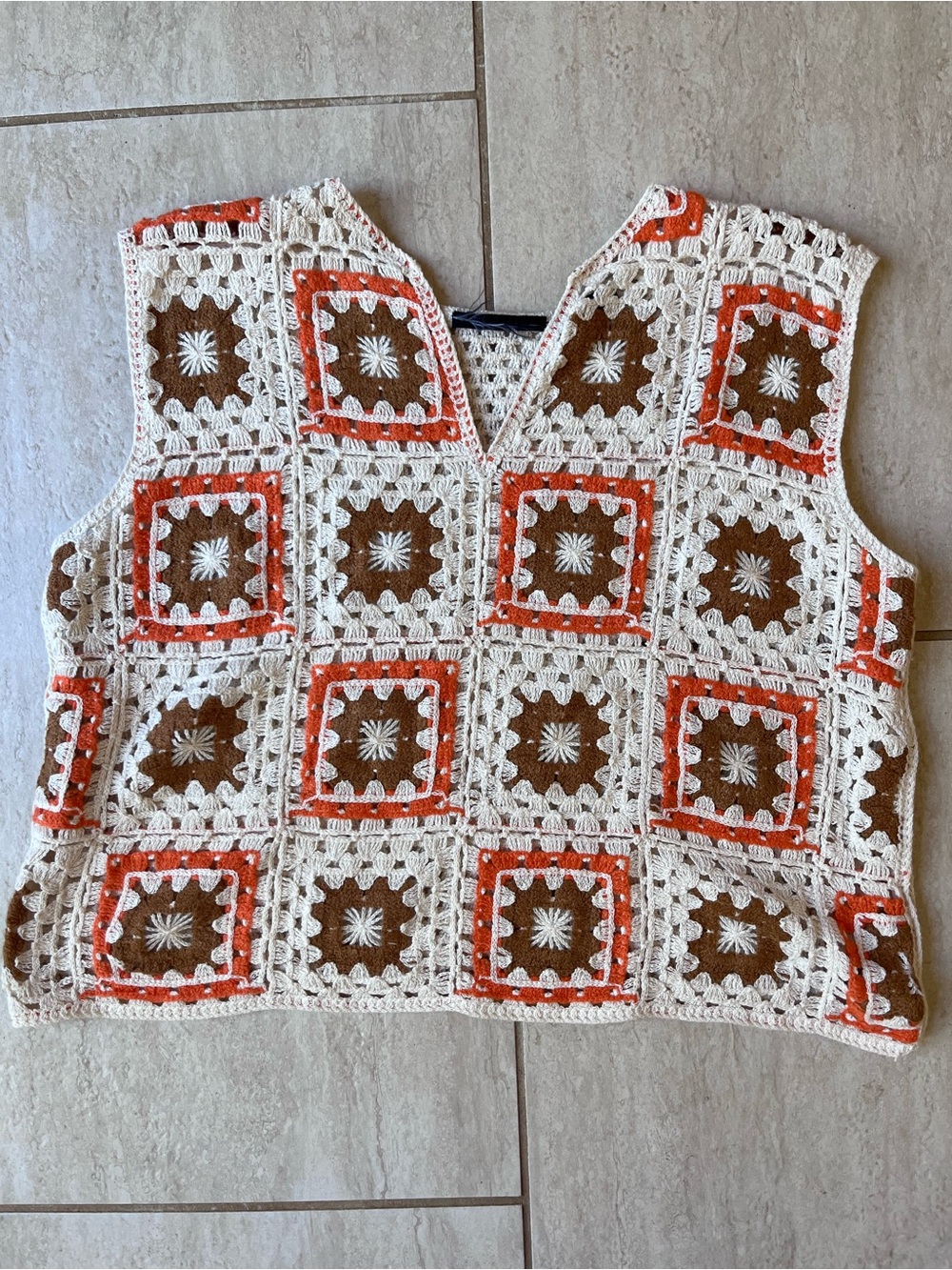 Vintage Style Crochet Granny Square Tank Top Boho Festival S